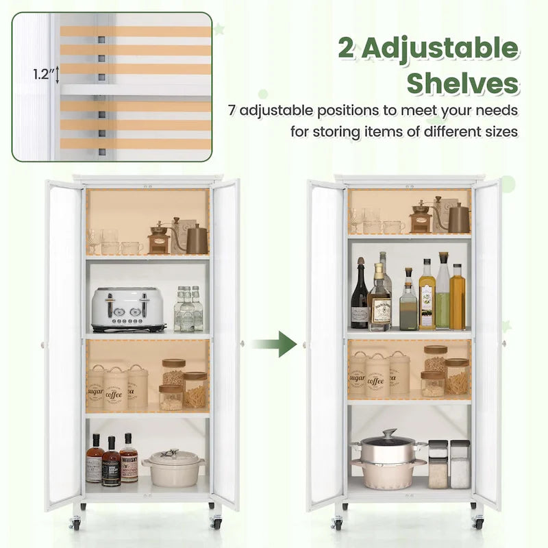 Meuble de rangement Costway avec roulettes et 2 portes translucides réglables - Voir les détails