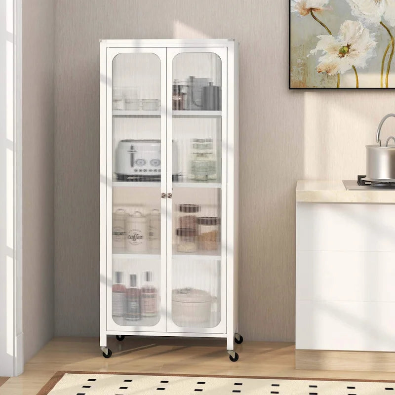Meuble de rangement Costway avec roulettes et 2 portes translucides réglables - Voir les détails