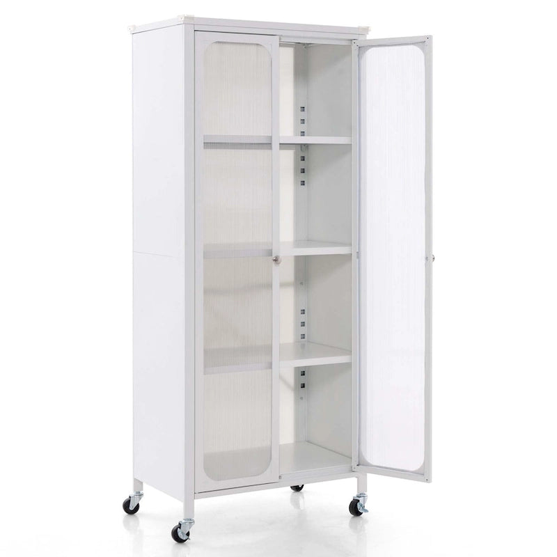 Meuble de rangement Costway avec roulettes et 2 portes translucides réglables - Voir les détails