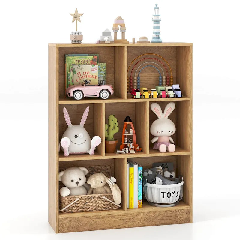 Meuble de rangement 7 casiers pour enfant Costway - Organisateur de jouets en bois - Voir détails
