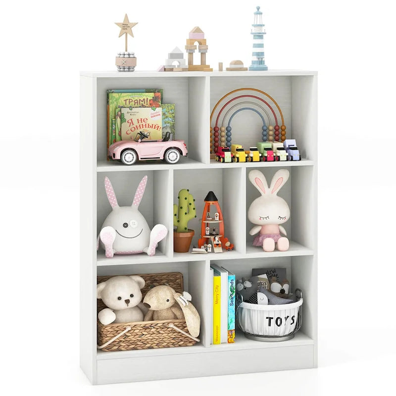 Meuble de rangement 7 casiers pour enfant Costway - Organisateur de jouets en bois - Voir détails