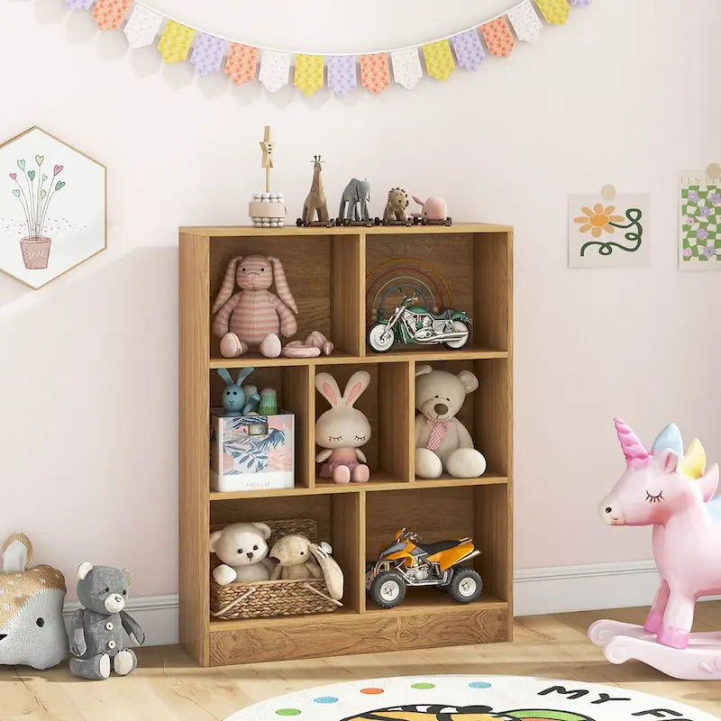 Meuble de rangement 7 casiers pour enfant Costway - Organisateur de jouets en bois - Voir détails