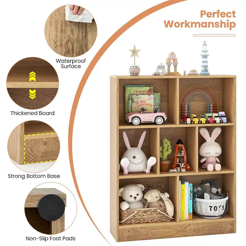 Meuble de rangement 7 casiers pour enfant Costway - Organisateur de jouets en bois - Voir détails