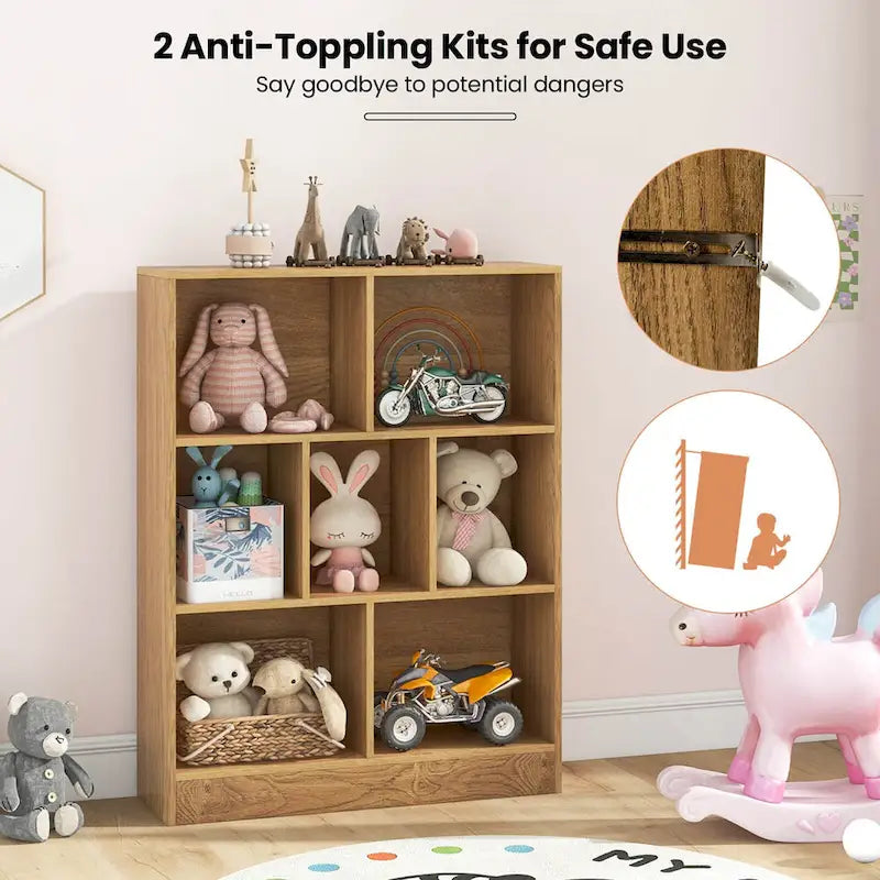 Meuble de rangement 7 casiers pour enfant Costway - Organisateur de jouets en bois - Voir détails