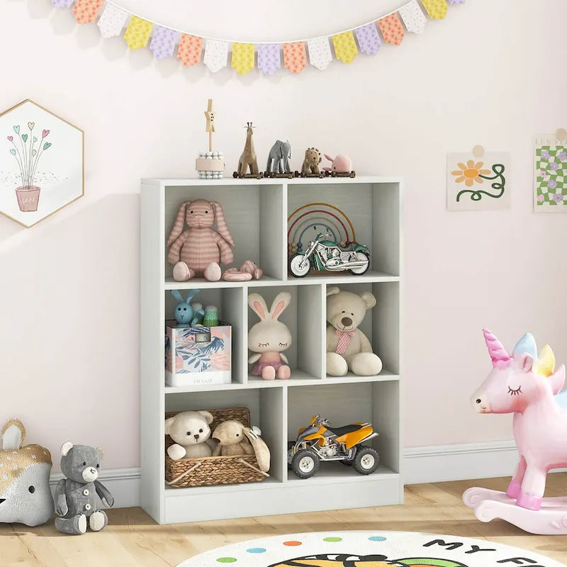 Meuble de rangement 7 casiers pour enfant Costway - Organisateur de jouets en bois - Voir détails