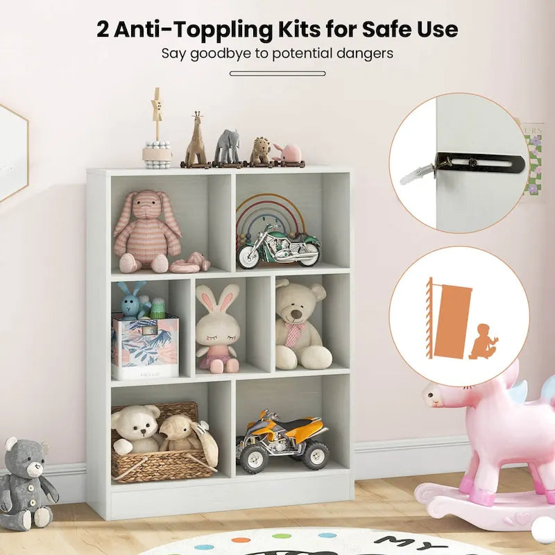 Meuble de rangement 7 casiers pour enfant Costway - Organisateur de jouets en bois - Voir détails