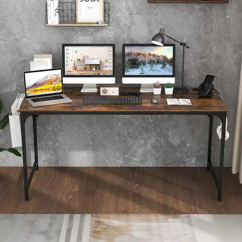 Costway Bureau d'ordinateur moderne de 60" avec station de charge et rangement