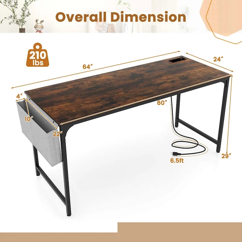 Costway Bureau d'ordinateur moderne de 60" avec station de charge et rangement