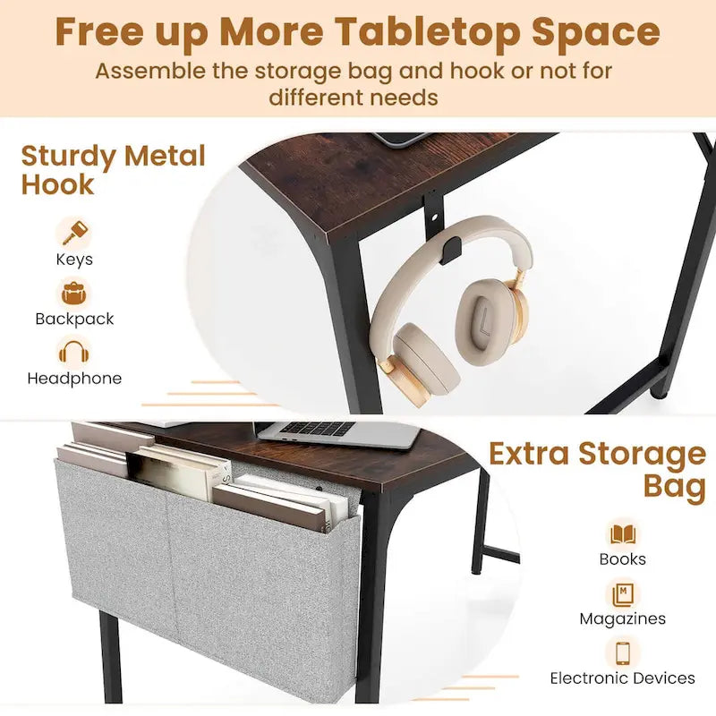 Costway Bureau d'ordinateur moderne de 60" avec station de charge et rangement