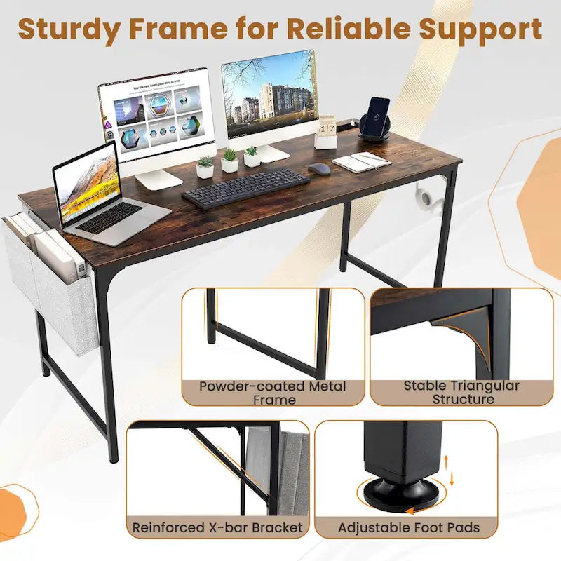 Costway Bureau d'ordinateur moderne de 60" avec station de charge et rangement