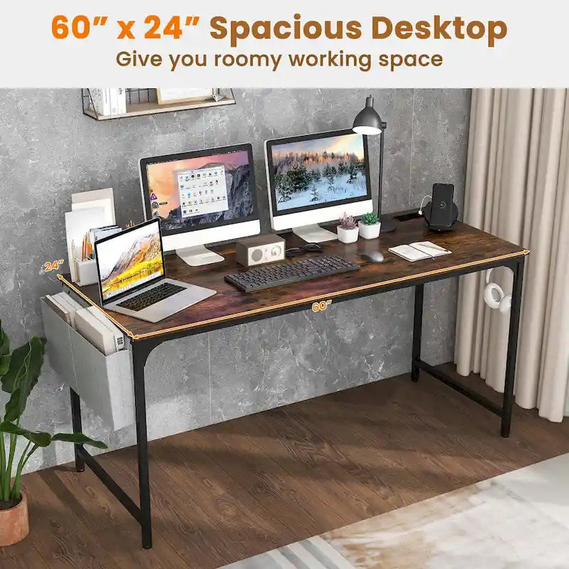 Costway Bureau d'ordinateur moderne de 60" avec station de charge et rangement