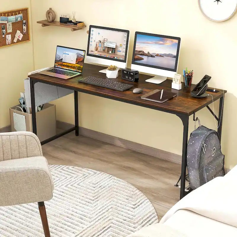 Costway Bureau d'ordinateur moderne de 60" avec station de charge et rangement