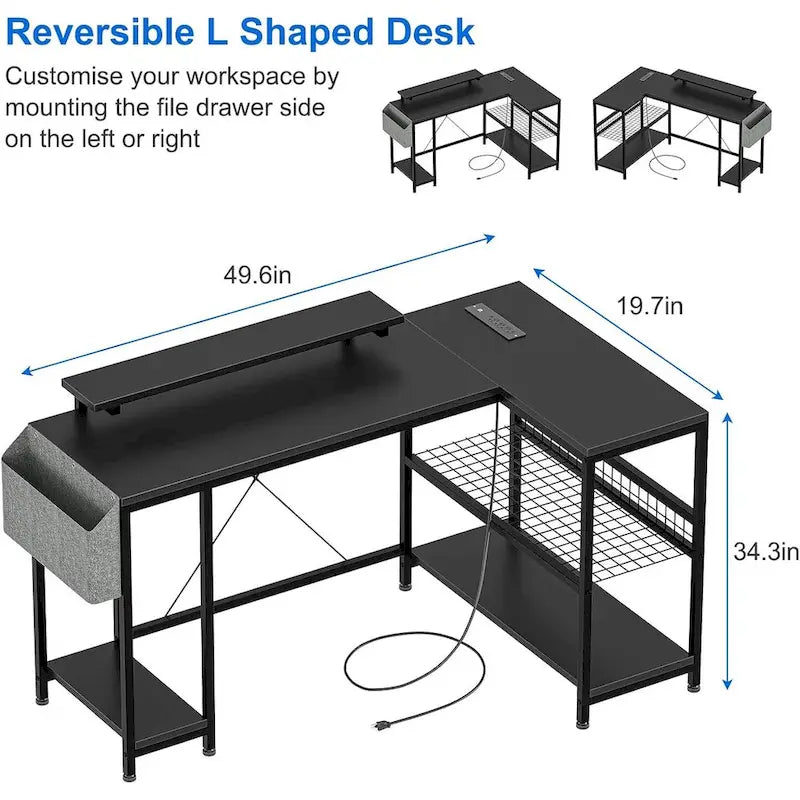 Petit bureau de gaming avec prises électriques