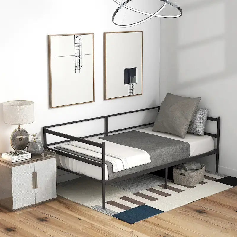 Cadre de lit de repos double en métal Gymax Plateforme de canapé-lit à double usage pour salon