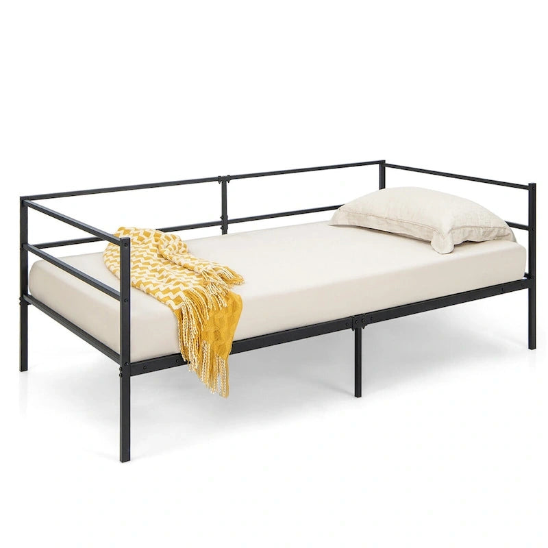 Cadre de lit de repos double en métal Gymax Plateforme de canapé-lit à double usage pour salon