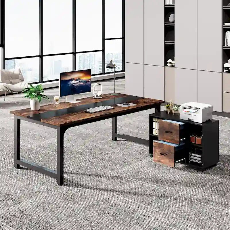 Ensemble de bureau de direction 63 po avec classeur latéral 40 po pour bureau à domicile
