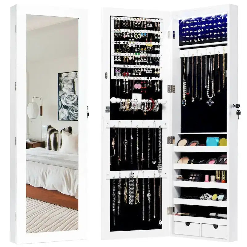 Costway Armoire à bijoux murale avec miroir et lumières LED