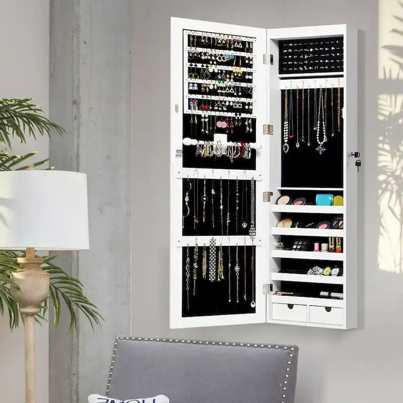 Costway Armoire à bijoux murale avec miroir et lumières LED