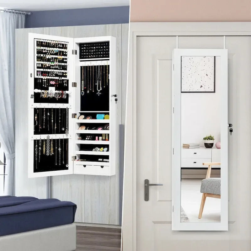 Costway Armoire à bijoux murale avec miroir et lumières LED