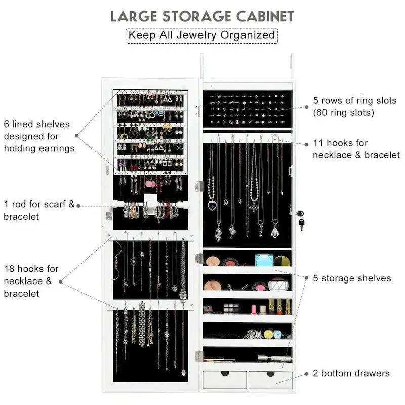 Costway Armoire à bijoux murale avec miroir et lumières LED
