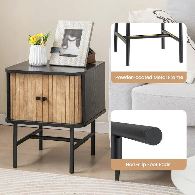 Table de Chevet Costway avec Porte Coulissante, Table d'Appoint de Rangement Moderne du Milieu du Siècle