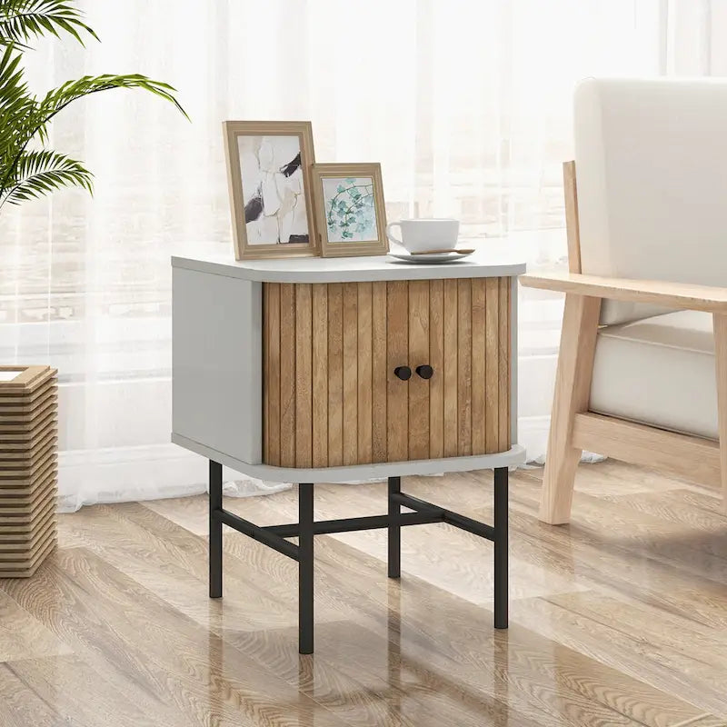 Table de Chevet Costway avec Porte Coulissante, Table d'Appoint de Rangement Moderne du Milieu du Siècle