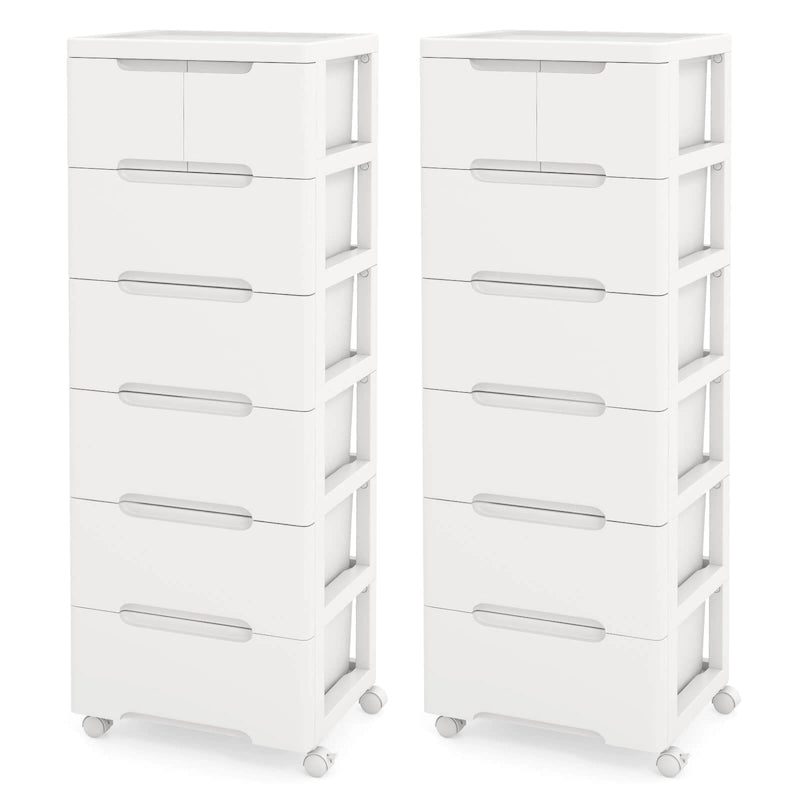 Costway Lot de 2 chariots de rangement à roulettes en plastique à 7 tiroirs avec 4 roulettes universelles - Voir détails