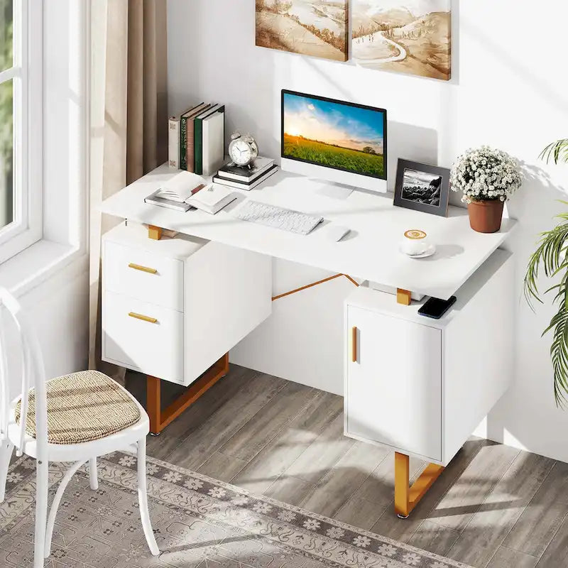 Bureau d'ordinateur Costway 51 avec plateau flottant et deux tiroirs