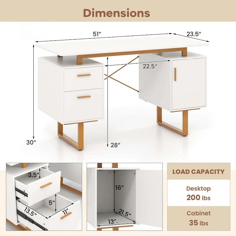 Bureau d'ordinateur Costway 51 avec plateau flottant et deux tiroirs