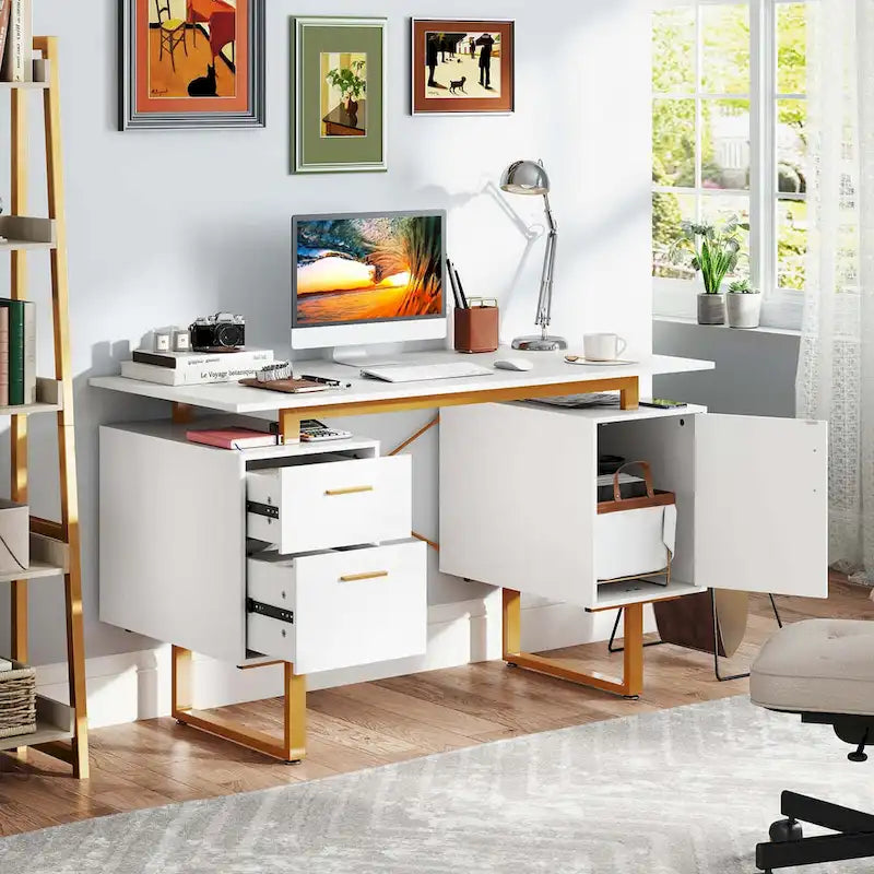 Bureau d'ordinateur Costway 51 avec plateau flottant et deux tiroirs