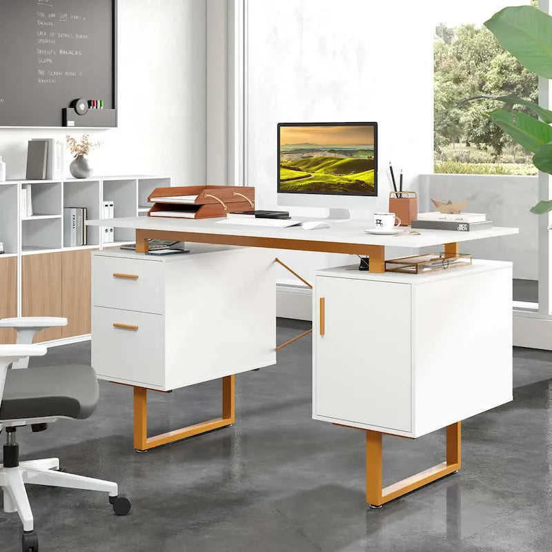 Bureau d'ordinateur Costway 51 avec plateau flottant et deux tiroirs