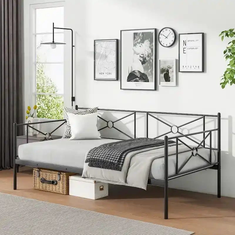 Cadre de lit de repos en métal Costway, taille double, avec lattes de soutien pour matelas