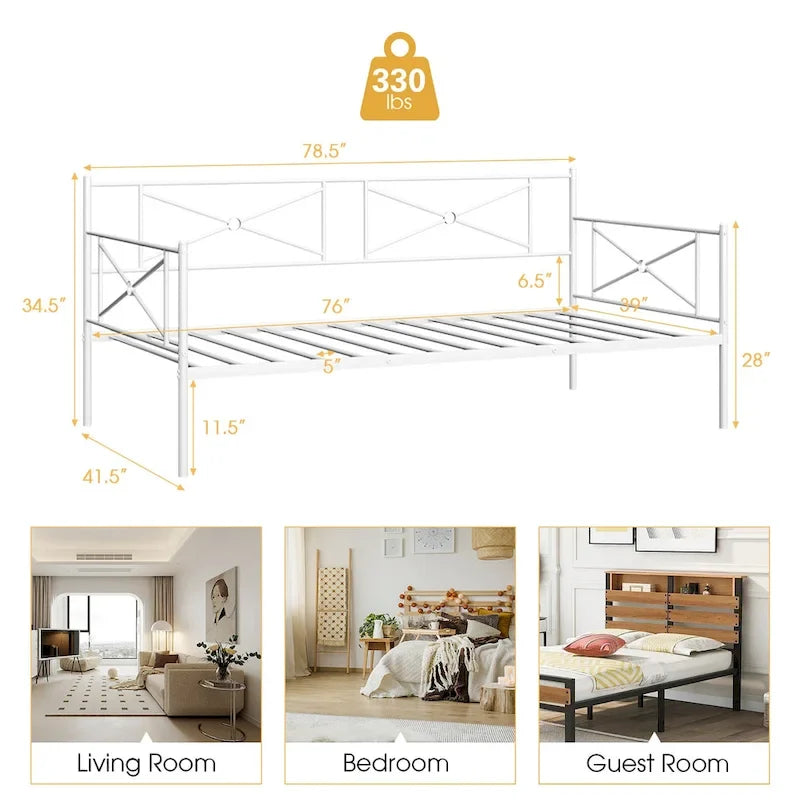 Cadre de lit de repos en métal Costway, taille double, avec lattes de soutien pour matelas