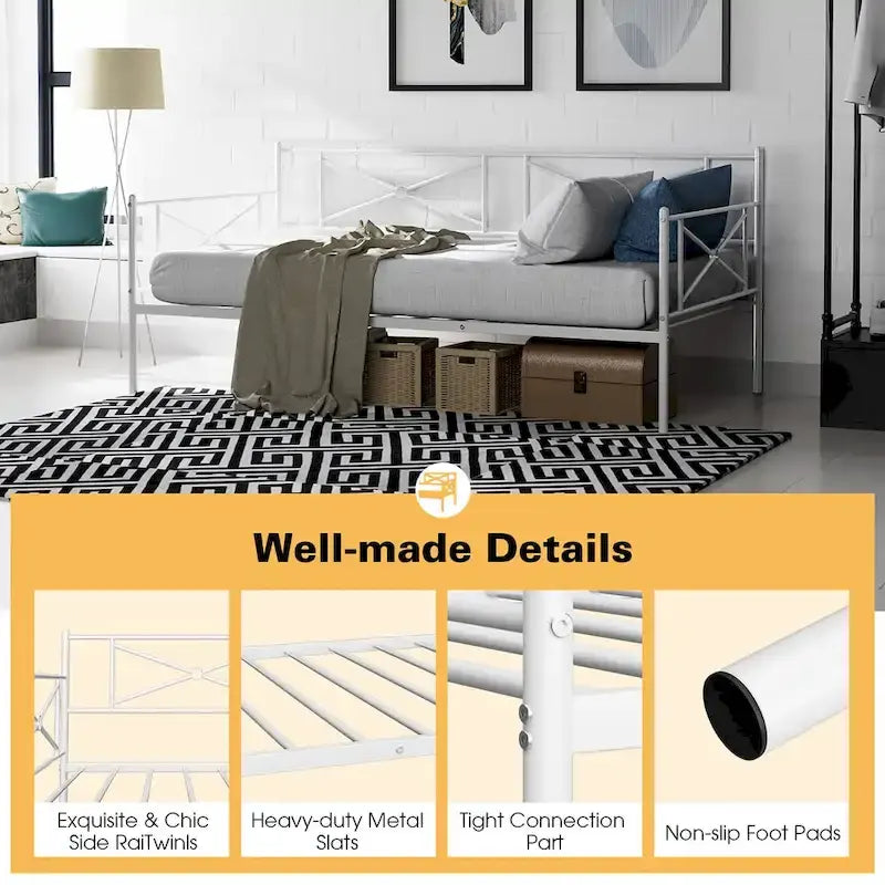 Cadre de lit de repos en métal Costway, taille double, avec lattes de soutien pour matelas