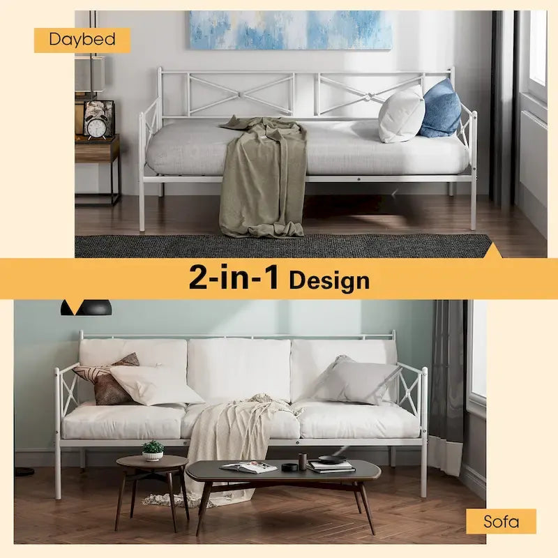 Cadre de lit de repos en métal Costway, taille double, avec lattes de soutien pour matelas