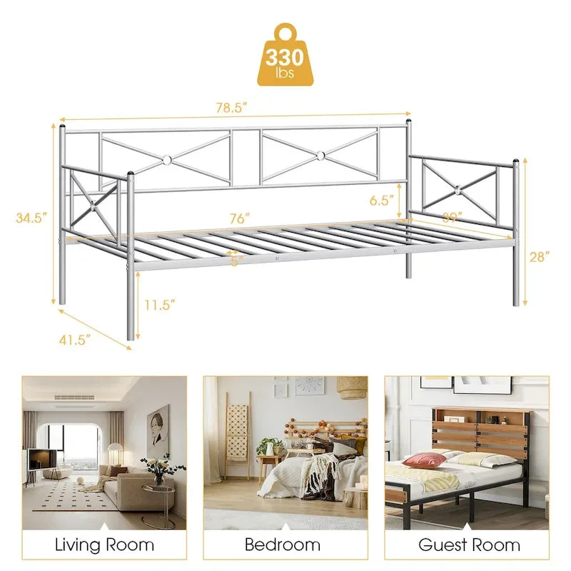 Cadre de lit de repos en métal Costway, taille double, avec lattes de soutien pour matelas