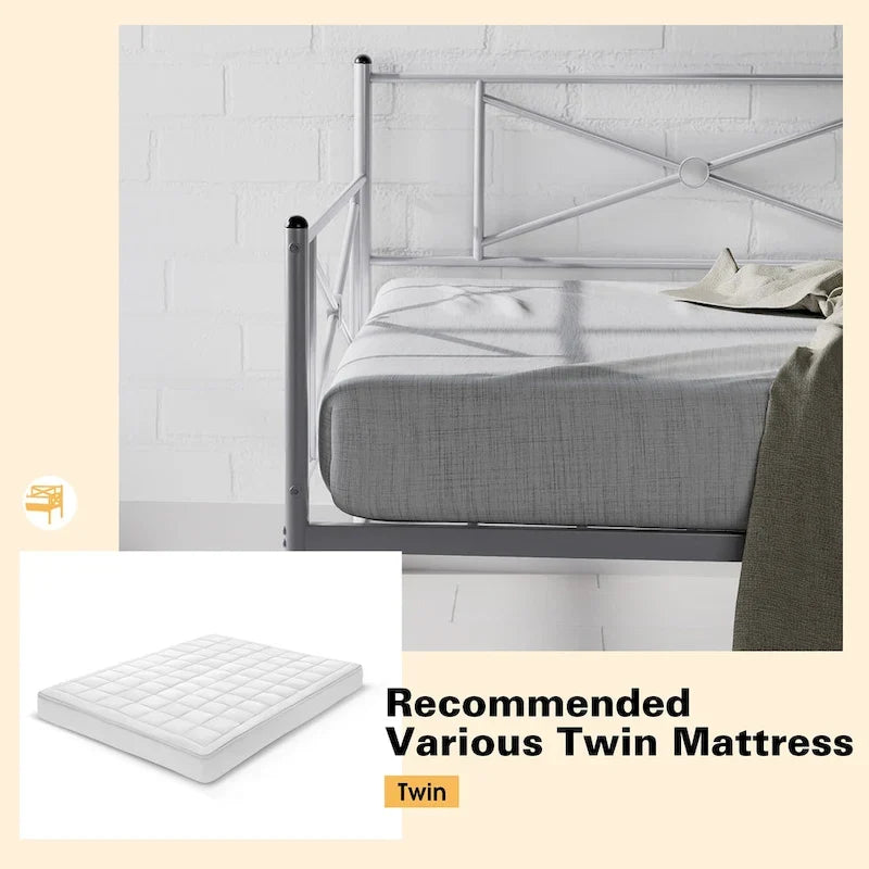 Cadre de lit de repos en métal Costway, taille double, avec lattes de soutien pour matelas