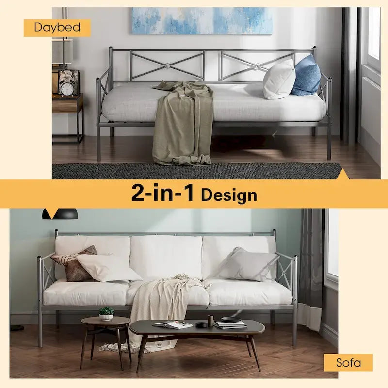 Cadre de lit de repos en métal Costway, taille double, avec lattes de soutien pour matelas