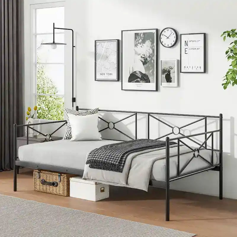 Cadre de lit de repos en métal Costway, taille double, avec lattes de soutien pour matelas
