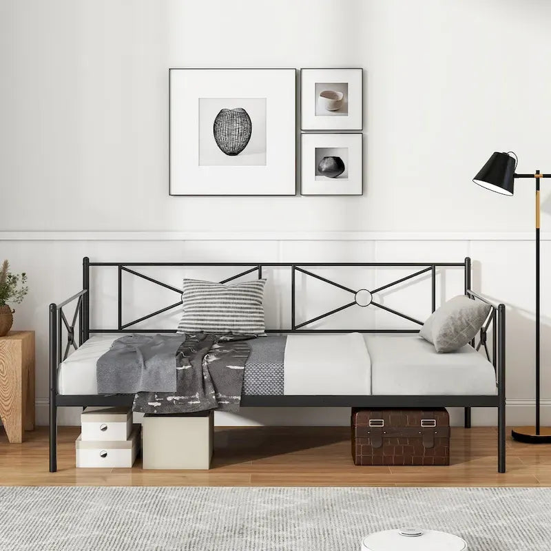 Cadre de lit de repos en métal Costway, taille double, avec lattes de soutien pour matelas