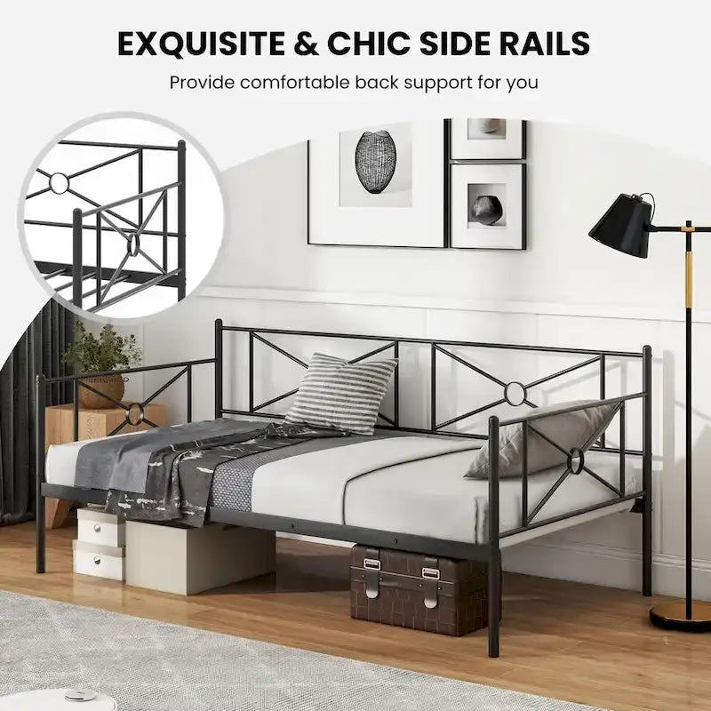Cadre de lit de repos en métal Costway, taille double, avec lattes de soutien pour matelas