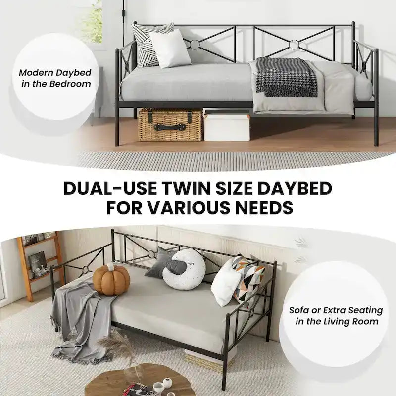 Cadre de lit de repos en métal Costway, taille double, avec lattes de soutien pour matelas