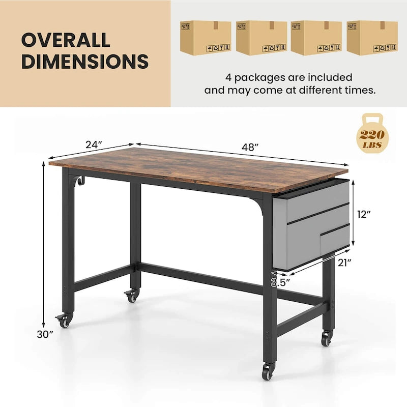 Costway Bureau informatique roulant 1/2/4 pièces, cadre métallique, table pour PC portable