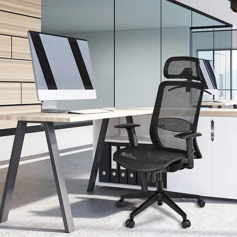 Costway Fauteuil de Bureau Ergonomique Inclinable en Maille à Dossier Haut - Voir les détails