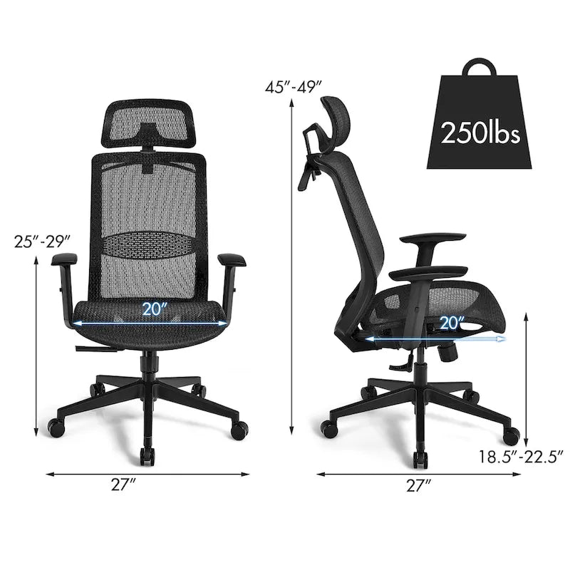Costway Fauteuil de Bureau Ergonomique Inclinable en Maille à Dossier Haut - Voir les détails