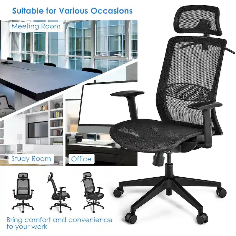 Costway Fauteuil de Bureau Ergonomique Inclinable en Maille à Dossier Haut - Voir les détails