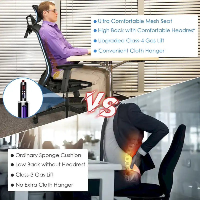 Costway Fauteuil de Bureau Ergonomique Inclinable en Maille à Dossier Haut - Voir les détails