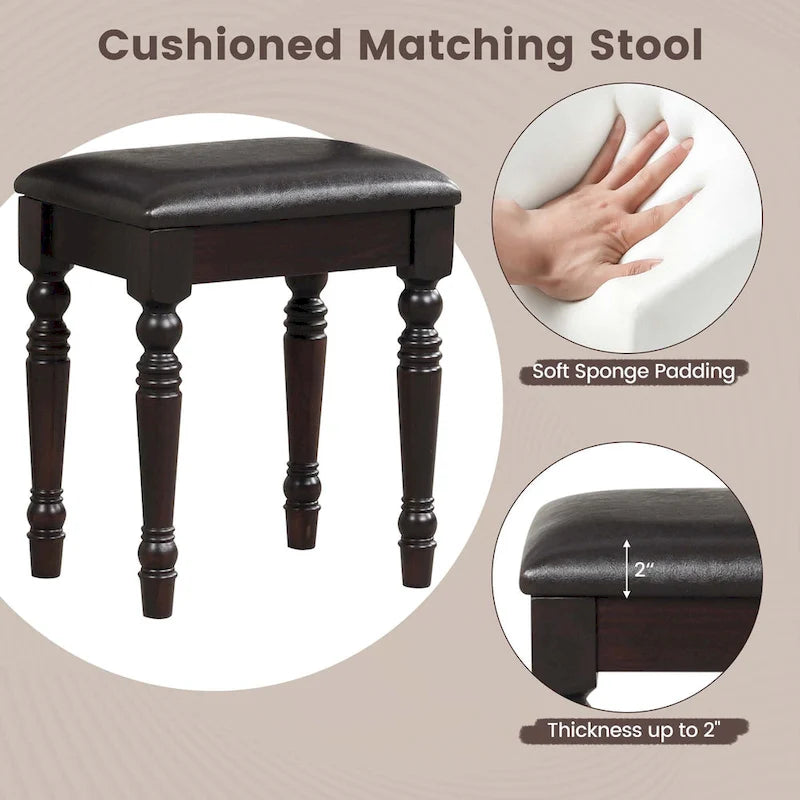 Costway Coiffeuse avec Tabouret Rembourré et 3 Grands Tiroirs - Voir Détails