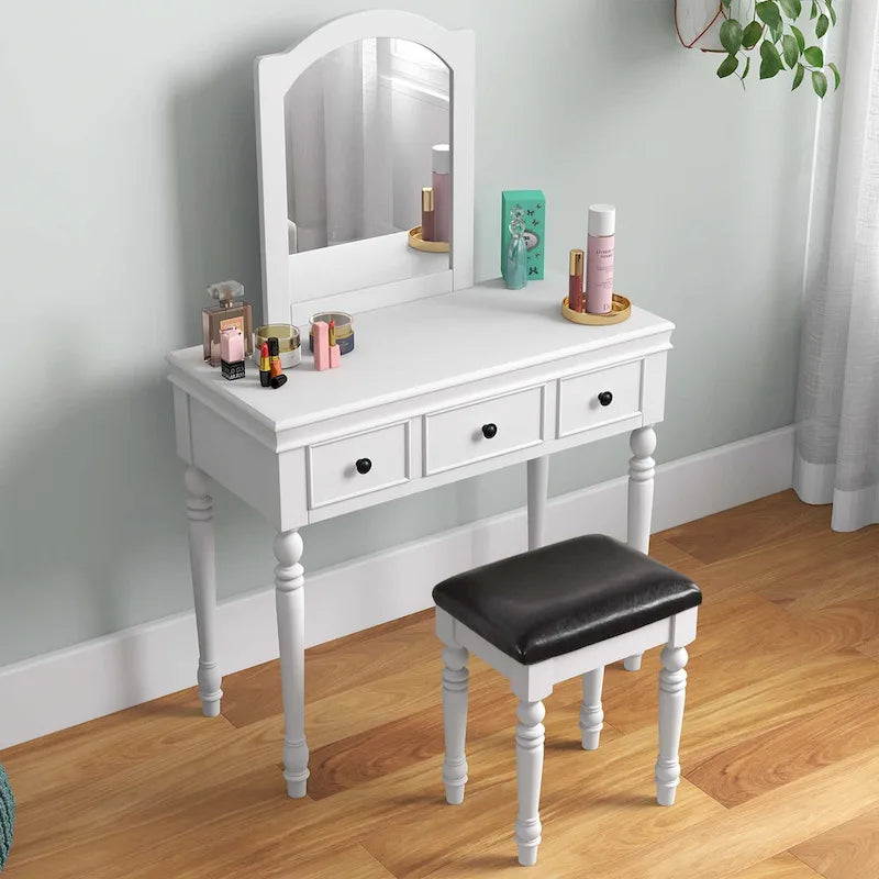Costway Coiffeuse avec Tabouret Rembourré et 3 Grands Tiroirs - Voir Détails