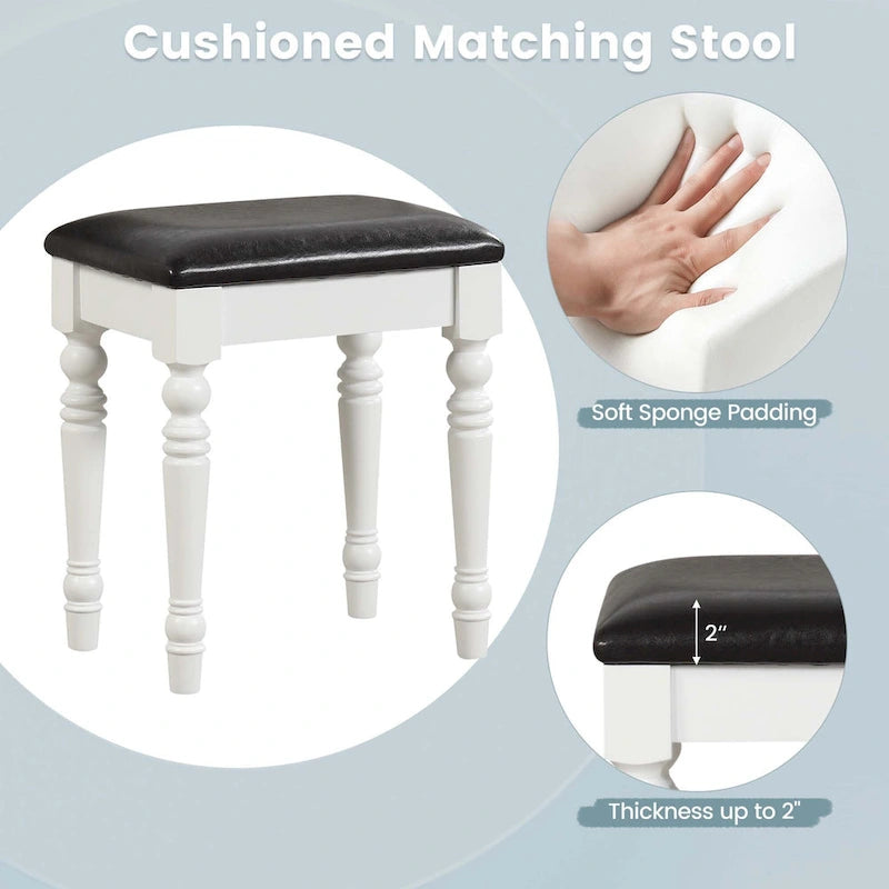 Costway Coiffeuse avec Tabouret Rembourré et 3 Grands Tiroirs - Voir Détails